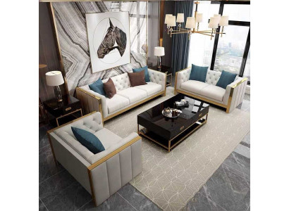 Wunnzëmmer Set Sofa 3+1 Sëtzer luxuriéis wäiss Sofas Design Lieder nei