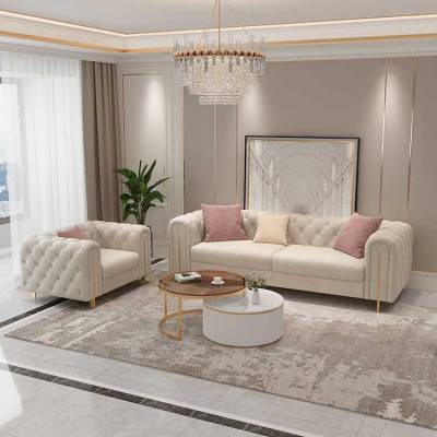Set 2 tlg Wunnzëmmer Sofagarnitur duebel Sofa Canapé Modern Fotell Lieder
