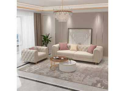 Set 2 tlg Wunnzëmmer Sofagarnitur duebel Sofa Canapé Modern Fotell Lieder