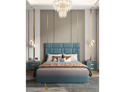 Schlofzëmmer Set Designer Luxus Grupp Garnitur Neit Bett 2x Nuetsdësch 3 Deeler.