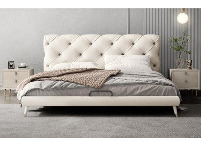 Bett Nuetsdësch 3 Stéck Schlofzëmmer Set Design Modern Luxus Better Beige