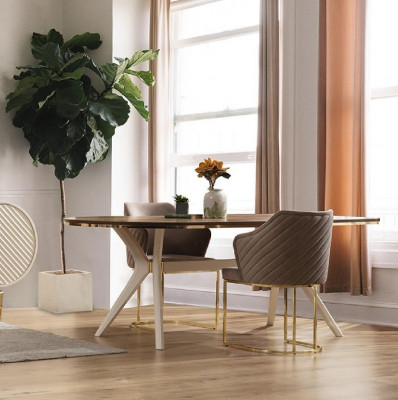 Iessgrupp Iesszëmmer Luxus Iesseck Iessdësch Dësch Still Braun Set 7tlg