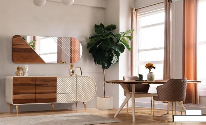 Iessgrupp Iesszëmmer Luxus Iesseck Iessdësch Dësch Still Braun Set 7tlg