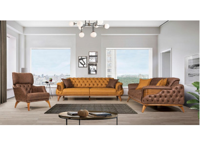 Chesterfield Sëtzgrupp Luxus Canapé-Set Dräisëtzer Fauteuil 3tlg.
