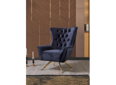 Chesterfield Fauteuil mat Héich Réck Stoff Blo Wunnzëmmer Polyester Einsëtzeger