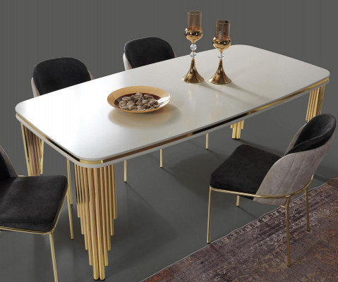 Iessdësch Iesszëmmerdësch Iessplaz Iesszëmmermiwwelen Dësch Holz Gold Wäiss