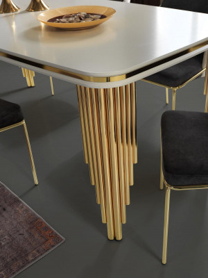 Iessdësch Iesszëmmerdësch Iessplaz Iesszëmmermiwwelen Dësch Holz Gold Wäiss