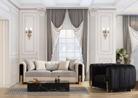 Modern Couch-Garnitur Dräisëtzer Fotell Luxus-Set Stoffsofae Luxusmiwwelen