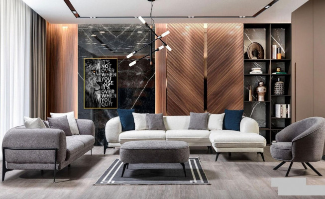 Modern Couchgarnitur Ecksofa L-Form Sofae Dräisëtzer Fauteuil Stoffmiwwel