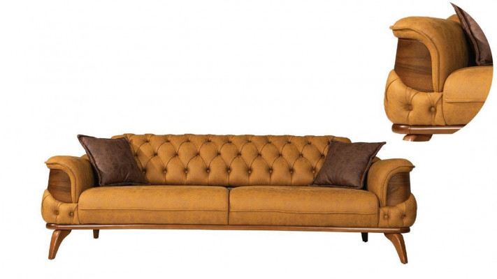 Dräisitze Sofa Modern Sëtzer Chesterfield Lieder Giel Design Wunnzëmmer