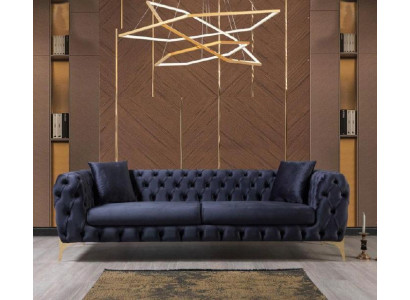 Chesterfield Dräisëtzer Edelstol Féiss Luxus Sofa Blo Designermiwwel Nei