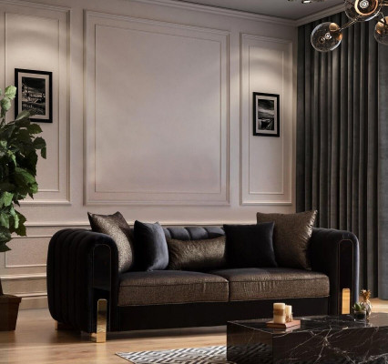 Sofa Dräisëtzer Dräisëtzer Modern Stoff Schwaarz Sofaen Design Wunnzëmmer