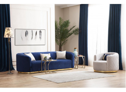 Modern Sofagarnitur Dräisëtzer Fauteuil Edelstolmiwwel Luxus Set Design