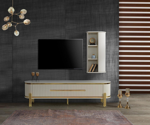 TV-Stänner RTV Lowboard Wäiss Dësch Holz Modern Wunnzëmmer Sideboard