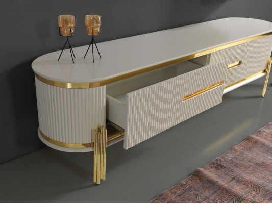 TV-Stänner RTV Lowboard Wäiss Dësch Holz Modern Wunnzëmmer Sideboard