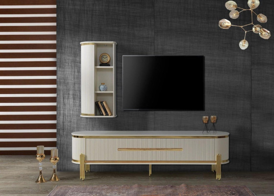 TV-Stänner RTV Lowboard Wäiss Dësch Holz Modern Wunnzëmmer Sideboard