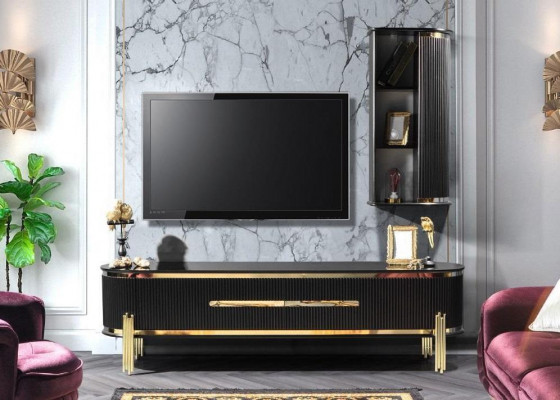 Modernen Lowboard Luxus RTV TV-Stänner Wunnzëimmermiwwelen Schwaarz Gold