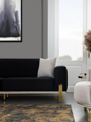 Luxus Sofa-Garnitur Dräisëtzer Modernen Fotell Stoffmëbel Set 3 Deeler Schwaarz 3+3+1