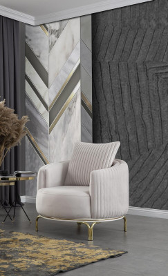 Luxus Fotell Wäissen Einsëtzer Wunnzëmmermöbel Polyester Edelstahlmiwwelen