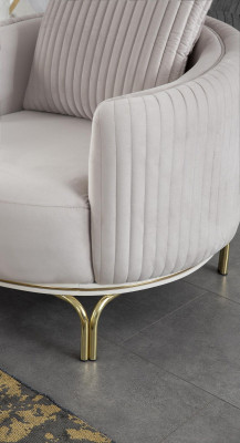 Luxus Fotell Wäissen Einsëtzer Wunnzëmmermöbel Polyester Edelstahlmiwwelen
