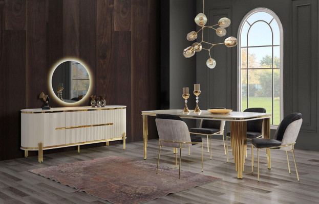 Luxus Säitendasch Kommod Holz Anrichte Schaf Iesszëmmer Modern Wäiss