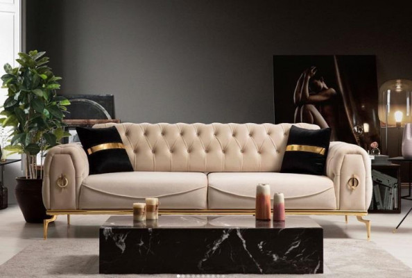 Modern Chesterfield Canapé Drësëtz Stoffmiwwel Edelstolmiwwel Couch