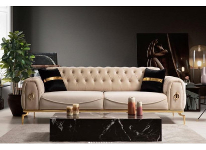 Modern Chesterfield Canapé Drësëtz Stoffmiwwel Edelstolmiwwel Couch