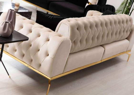 Modern Chesterfield Canapé Drësëtz Stoffmiwwel Edelstolmiwwel Couch