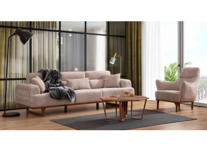 Beige Sofagarnitur Dräi-Sëtzer Fauteuil Luxus Fauteuil Beige Modern Miwwelen