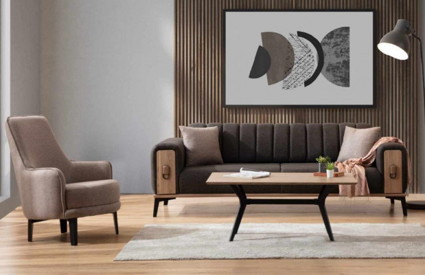Edel Sofa Garnitur Modern Couchen Dräisëtzer Fotell Sofen Luxus Miwwelen