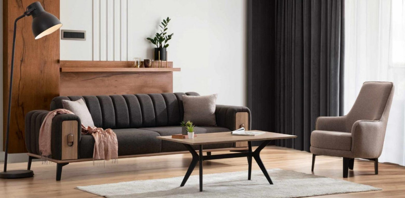 Edel Sofa Garnitur Modern Couchen Dräisëtzer Fotell Sofen Luxus Miwwelen