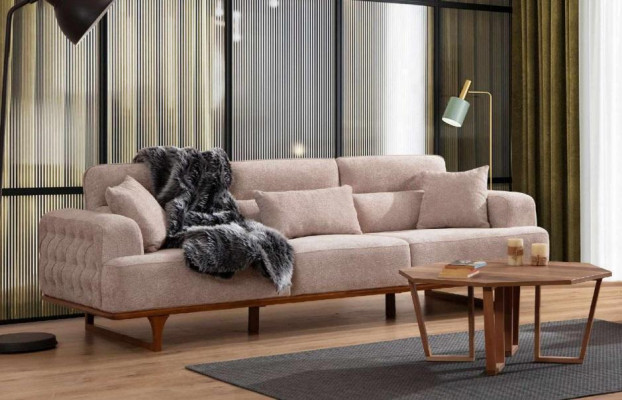 Beige Sofagarnitur Dräi-Sëtzer Fauteuil Luxus Fauteuil Beige Modern Miwwelen