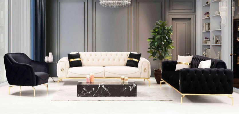 Stylvoll Chesterfield Canapé Garnitur Edelstahl Miwwelen Sofae Still Canapé Set