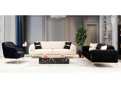 Stylvoll Chesterfield Canapé Garnitur Edelstahl Miwwelen Sofae Still Canapé Set