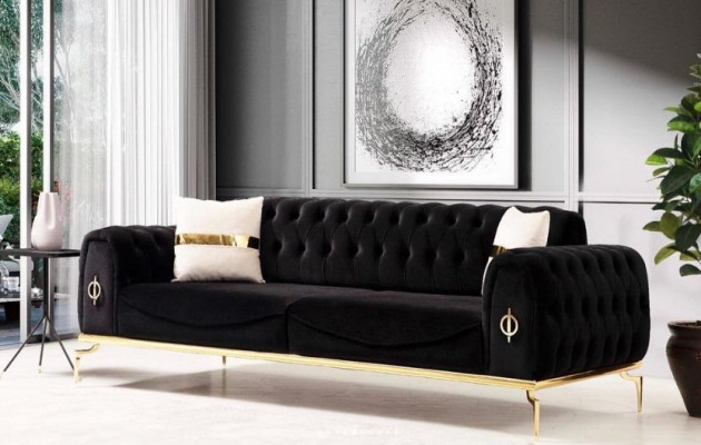 Stylvoll Chesterfield Canapé Garnitur Edelstahl Miwwelen Sofae Still Canapé Set