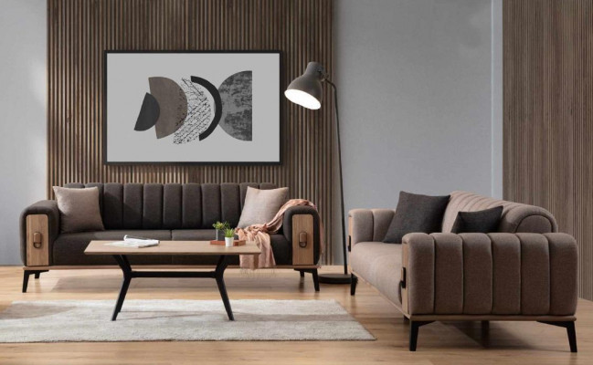 Brong Couchegarnitur 2x Drësëtzer Luxus Set Miwwelen Sofas Couche Holzgestell