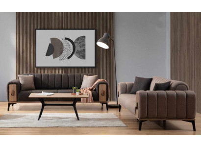 Brong Couchegarnitur 2x Drësëtzer Luxus Set Miwwelen Sofas Couche Holzgestell