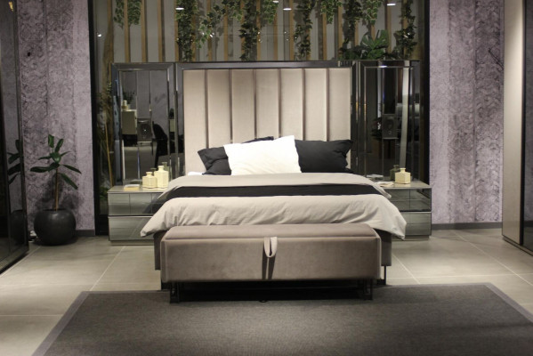 Luxus-Schlofzëmmer-Set Bett + 2x Nuetsdëscher Komplett Zëmmer Miwwelen nei
