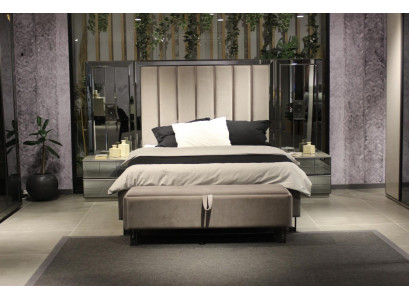 Bett 2x Nuetsdëscher Bänk Design Schlofzëmmer Set 4tlg Luxus Miwwelen Nei