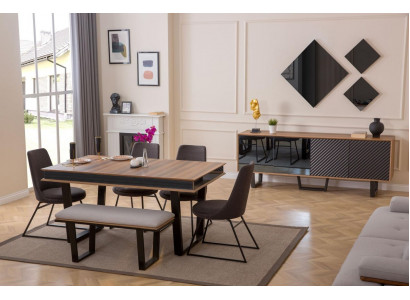 Iesszëmmer Set Iessdësch 4x Stull Bänk Sideboard Iessgrupp 3x Spigel 10tlg