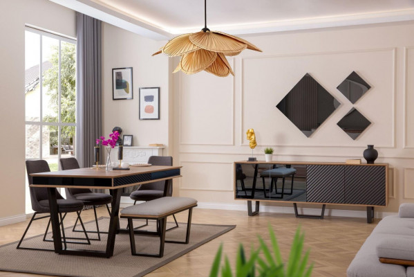 Iesszëmmer Set Iessdësch 4x Stull Bänk Sideboard Iessgrupp 3x Spigel 10tlg