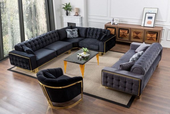 Designer 3-Deligen Wunnzëmmer Set Ecksofa L-Form + 3 + 1 Sëtzer Luxus Eckcouch