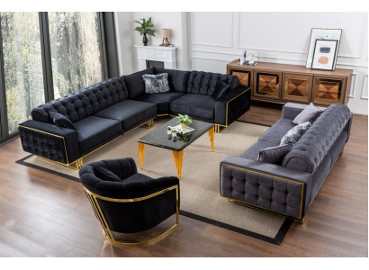 Designer 3-Deligen Wunnzëmmer Set Ecksofa L-Form + 3 + 1 Sëtzer Luxus Eckcouch