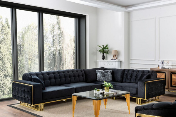 Designer 3-Deligen Wunnzëmmer Set Ecksofa L-Form + 3 + 1 Sëtzer Luxus Eckcouch