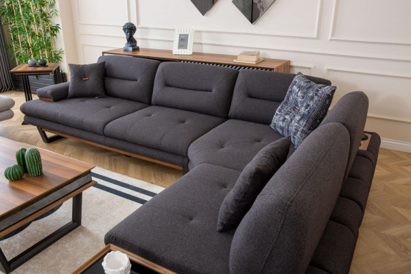 Stil Ecksofa L-Form Grau Luxus am Wunnzëmmer Designer Eckgarnitur Couchen