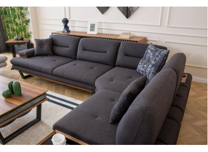 Stil Ecksofa L-Form Grau Luxus am Wunnzëmmer Designer Eckgarnitur Couchen