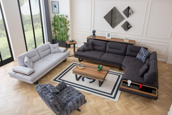 Stilvoll Set Wunnzëmmer Modern Sofagarnitur Eckgarnitur 3tlg Couchen
