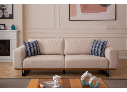 Designer Canapé 3 Sëtzer Polster Textil Modern Polster Beige 230cm Canapéen