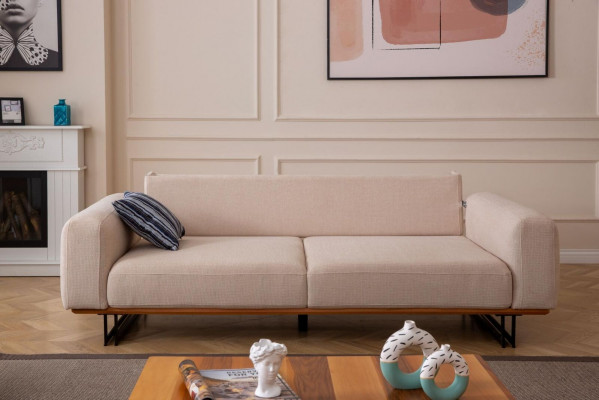 Designer Canapé 3 Sëtzer Polster Textil Modern Polster Beige 230cm Canapéen