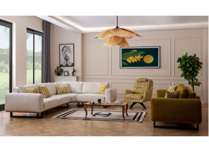 Designer Wunnzëmmersetz 3 Stéck. Sofa 4 + 1 Sëtz Ecksofa L-Form Modern